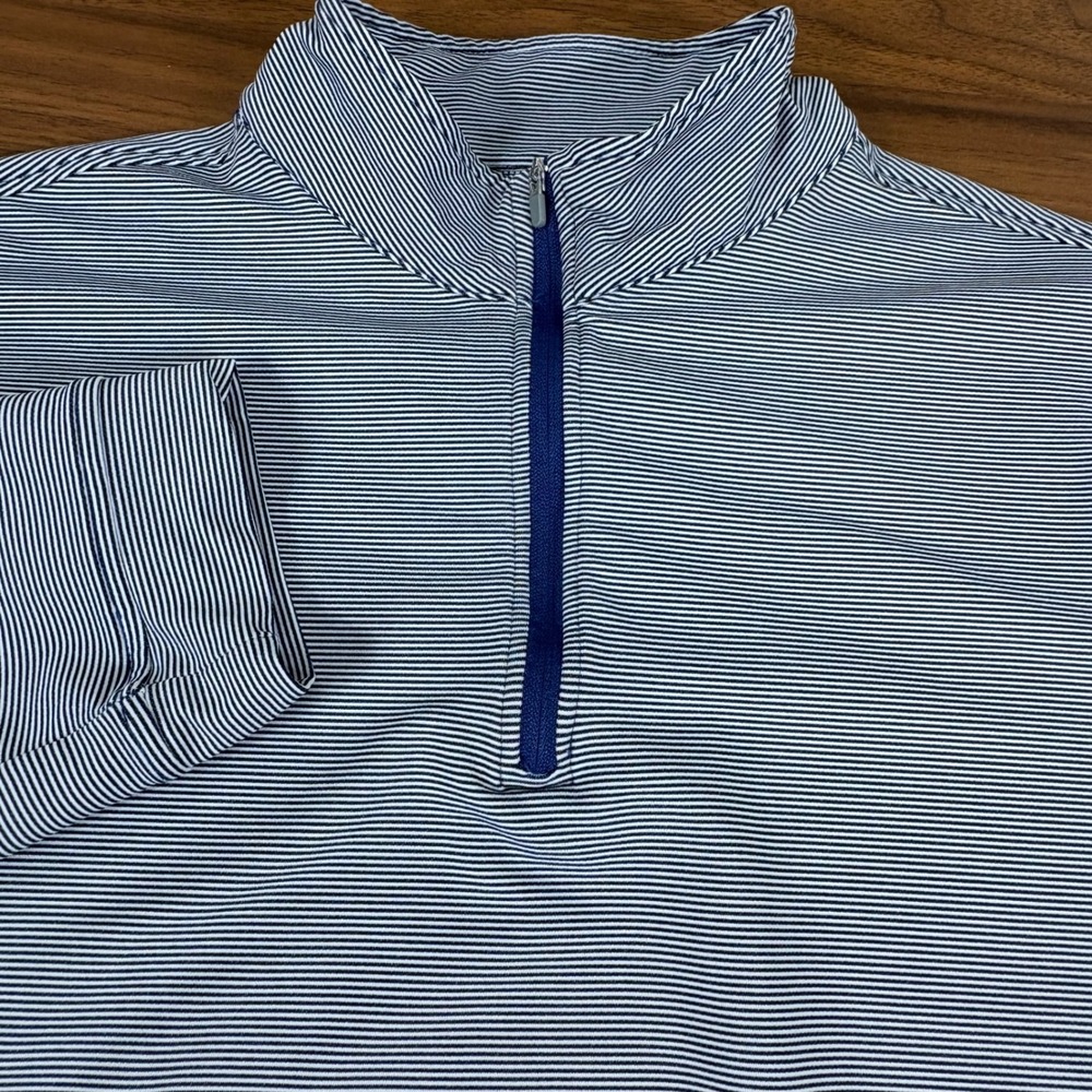 Magaschoni Blue White Stripe Quarter Zip‎ Pullover Long Sleeve Golf Shirt Top M